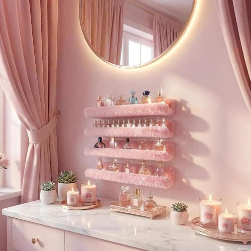Care&More YJ 15 Inch Nail Polish Shelves, 4-Pack Fuzzy Display Nail Polish Rack for Storing Nail Bottles, Sunglasses, Essential Oils, Plush Soft Pink thumbnail 5
