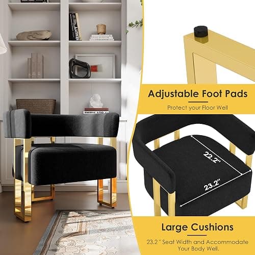 STHOUYN Modern Black and Gold Accent Chair Set of 2, Boucle Bucket Chairs Set of 2, Arm Chairs for Living Room Bedroom (2, Black) - 2 - Black thumbnail 7