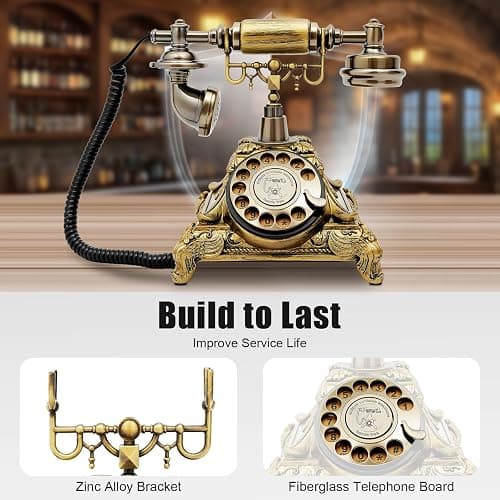 Vintage Telephone, Retro Rotary Dial Telephone, Corded Old Fashion Antique Landline Telephone Decor, Antique Phone for Home Office Hotel Decoration (Bronze) thumbnail 6
