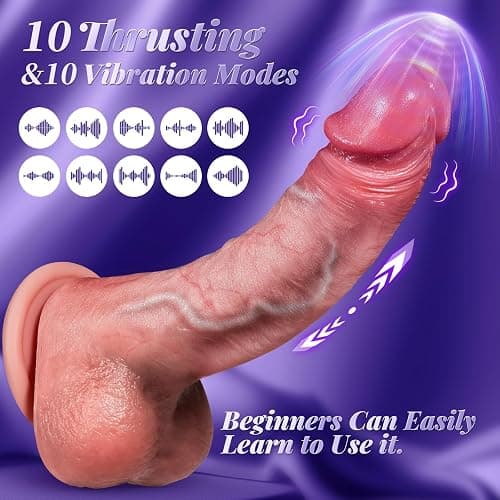 Vibrator Sex Toys Thrusting Dildo, Realistic Safety Soft Silicone Dildo with 10 Thrusting & 10 Vibrating Mode for Vagina Anal Sex Stimulation, G Spot Penis Vibrators Adult Sex Toy for Women and Couple thumbnail 3
