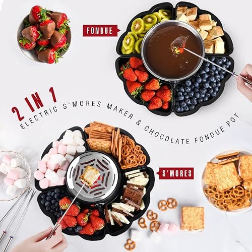 2 in 1 Electric S’mores Maker & Fondue Pot, Tabletop Indoor Smores kit with 4 Roasting Forks, 4 Detachable Trays & 1 Flameless Temperature-controlled Heater, Movie Night Supplies & Housewarming Gifts thumbnail 6