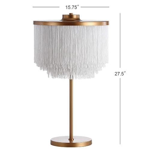 JONATHAN Y Coco 2-Light Fringed Metal LED Table Lamp 27.5", Gold | White Tassel Shade, Contemporary Glam Desk Light, Bedside Nightstand, Bulbs Included thumbnail 6