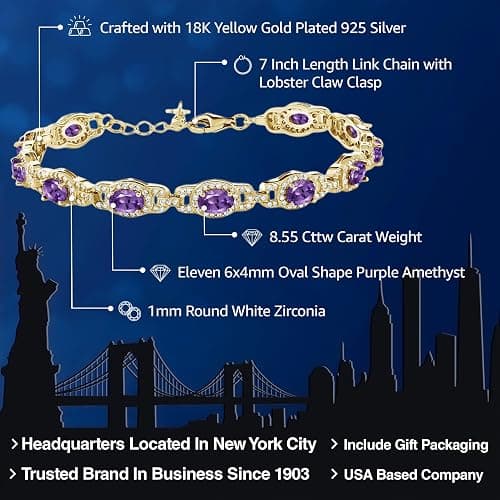 Gem Stone King Oval Halo Gemstone Tennis Bracelet | 6X4MM Oval Birthstone Bracelet for Women | 18K Yellow Gold Plated Silver | 7 Inch + 1 Inch Extender | Gift for Mom Wife Her thumbnail 2