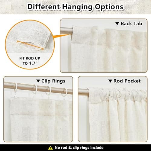 MYSKY HOME Linen Curtains for Living Room, Natural Semi Sheer Curtains & Drapes 84 inches Length 2 Panels Set Farmhouse Country Boho Style Back Tab Draperies for Sliding Glass Door, 50" Wide, Linen thumbnail 3