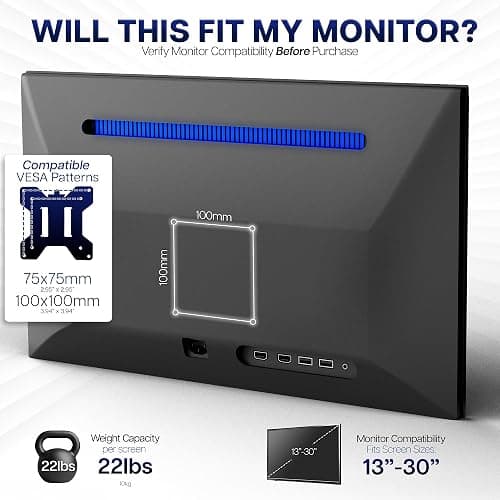 VIVO Dual Monitor Desk Mount, Holds 2 Computer Screens up to 30 inches and 22lbs Each, Heavy Duty Fully Adjustable Steel Stand with C-Clamp and Grommet, Black, STAND-V002 thumbnail 7