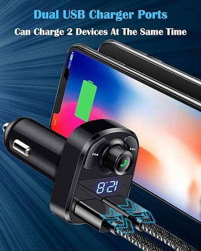 Handsfree Call Car Charger, Wireless Bluetooth 5.3 FM Transmitter Radio Receiver, MP3 Audio Music Adapter, Dual USB Port, LED Display Voltage and FM Frequency, Compatible for All Smartphones thumbnail 5