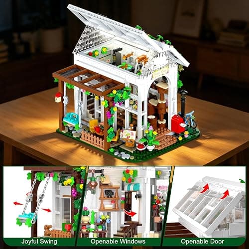 HOGOKIDS Juego de construcción de casa de flores con LED, bloques de construcción de invernadero, plantas y animales, creativo STEM juguete de construcción, regalo de cumpleaños para niñas a partir de thumbnail 4