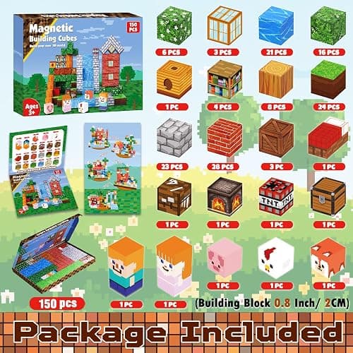 Magnetic Blocks-150PCS Grassland Magnetic Building Blocks Set, Kids Classroom Sensory Toy for Toddlers STEM Learning, Construction Stacking Toy for Kids 3+ Boys and Girls Christmas Birthday Gifts thumbnail 3