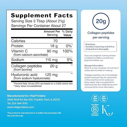 Vital Proteins Collagen Peptides Powder Advanced, Unflavored, 20oz | Hyaluronic Acid & Vitamin C, Supports Hair Skin & Nails, Collagen Peptides, 27 Servings thumbnail 3