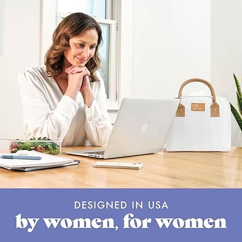 Fit & Fresh Lunch Bag For Women, Insulated Womens Lunch Bag For Work, Leakproof & Stain-Resistant Large Lunch Box For Women With Containers, Zipper Closure Bloomington Bag, Ivory Woven thumbnail 7