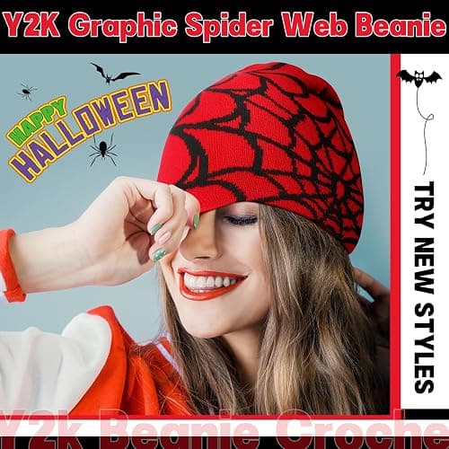 Jeyiour 4 Pcs Y2k Beanies Spider Web Pattern Beanie Gothic Acrylic Knitted Hat Casual Streetwear Outdoor for Men Women thumbnail 5