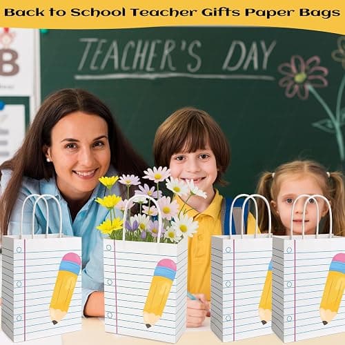 FOGWOWO 36Pcs Back to School Gift Bags Teacher Gift Bags Bulk School Gifts Bag with Handles,Pencil Notebook Line Teacher Appreciation Gifts End of Year Teacher Gifts Bags for Graduation Retirement Wrapping Supplies thumbnail 6