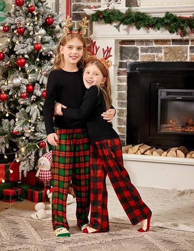 Arshiner Pajama Pants for Girls Long Sleep Plaid Pants Soft Lounge Pj Bottoms with Pockets thumbnail 3