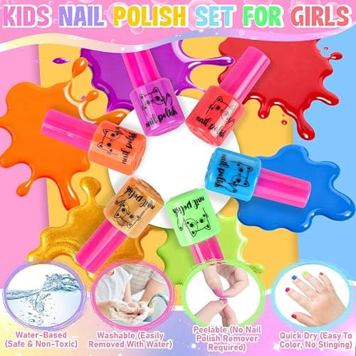 Kids Nail Polish Set for Girls, 27Pcs Nail Art Kit with Nail Dryer & Storage Case, Non-Toxic Peel-Off Water-Based Nail Polish, Christmas Birthday Gifts Toys for Toddlers Kids Girls Age 8 9 10+ thumbnail 3