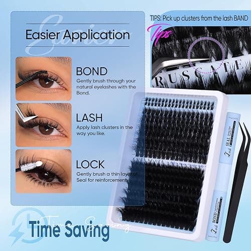 CORUSCATE Lash Clusters Kit with Bottom Lash Extension Kit Thick 160D+260D Cluster Eyelash Extensions Volume Individual Lashes 12-22mm Long Cluster Lashes Mega Dramatic Style with Lash Bond and Seal thumbnail 8