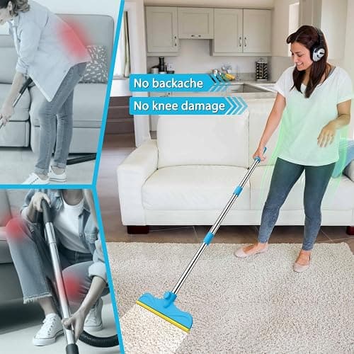 Eaersan 3 in 1 Carpet Rake Kit for Pet Hair Removal Tool - 45” Adjustable Long Handle Pet Hair Remover, Reusable Carpet Scraper Dog Cat Deep Hair Cleaner Remover Tool for Rugs, Mats, Couch, Furniture thumbnail 4