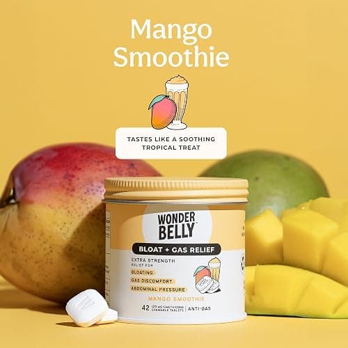 Wonderbelly Bloat + Gas Relief, Extra Strength Chewable Tablets, with 125 mg Simethicone, No Talc or Dye, Mango Smoothie, 42 Count thumbnail 4