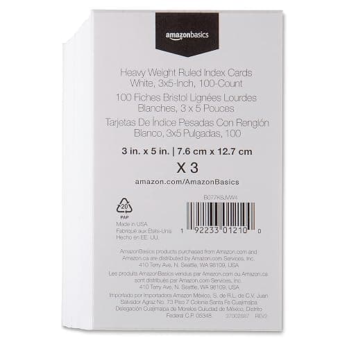Amazon Basics Paper Flash Ruled Index Note Cards, Heavy Weight, White, 3 x 5 Inch Card, 300 Count, 100 Pack of 3 thumbnail 3