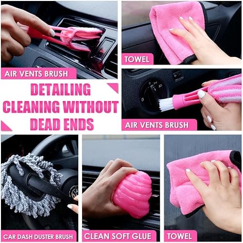 Viewsun 17pcs Car Cleaning Kit, Pink Car Interior Detailing Kit with High Power Handheld Vacuum, Detailing Brush Set, Windshield Cleaner, Cleaning Gel, Complete Auto Accessories for Women Gift thumbnail 5