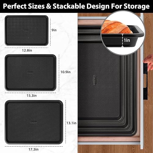 Cookie Sheets for Baking with Cooling Rack Set of 4, 0.8mm Thick Nonstick Baking Sheets for Oven, Half/Quarter/Jelly Roll Pans for Oven, Heavy Duty Oven Trays with Diamond Texture thumbnail 3