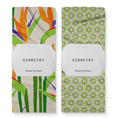 GEOMETRY Spring Kitchen Towels - Quick Dry Microfiber Cloth Spring & Summer Dish Towels for Kitchen Drying - Premium Quick Dry Towel - Paradise Play, 18" x 30" - 2-Pack - Image 1