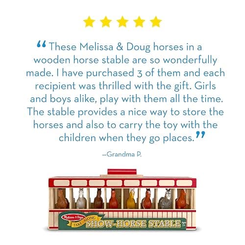 Melissa & Doug Take-Along Show-Horse Stable Play Set– Pretend Play Wooden Barn Toy with 8 Horse Toys & Carrying Case, Portable Preschool Travel Toys for Kids Ages 3+ thumbnail 6