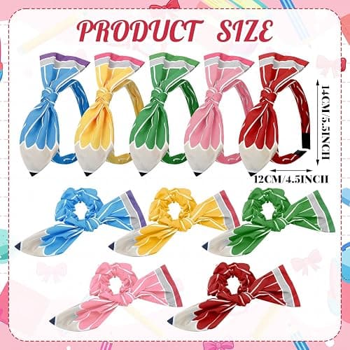Rivvlive 10 Pcs Back to School Pencil Teacher Headband Girls Hair Bow Ties | Scrunchie Hairbands Set, First Day of School Hair Accessories, Kindergarten Outfits for Kids Teen Girls, Teacher Student Gift thumbnail 4