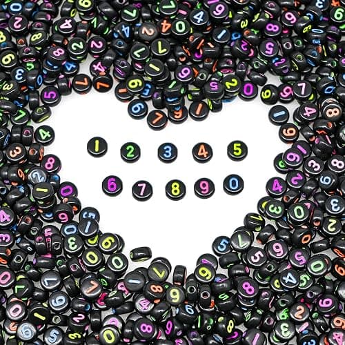 500 Pieces 4x7mm Black Round Acrylic Number Beads 0-9 Mixed Plastic Shape Loose DIY Beads for Jewelry Making Bracelets Necklaces Key Chains (Colorful on Black) - Image 1