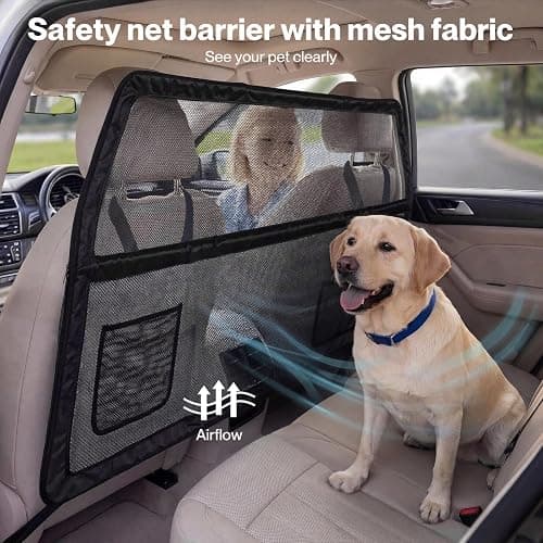 Dog Guard for Car Boot, Heavy Duty Dog Car Barrier with Metal Frame & Transparent Chew-Resistant Net, Wider Coverage Car Dog Guard for SUV, Hatchback & Truck, Back Seat & Cargo Divider 142x81cm thumbnail 4