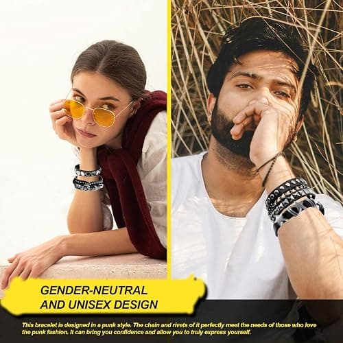 HISAKYST 8pcs Spiked Bracelets Emo Bracelets Spike Bracelet Unisex，80s cool rock style, a must-have for parties, music festivals, and motorcycle enthusiasts thumbnail 5