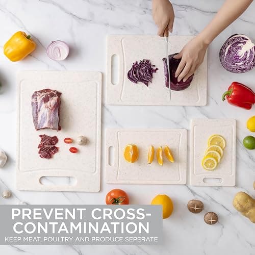COOK WITH COLOR Non-Slip Cutting Board Set – Kitchen Essentials with Easy Grip Handle for Meat, Veggies, and Fruits, 4 Cutting Boards, White - 4 Cutting Boards - White thumbnail 2