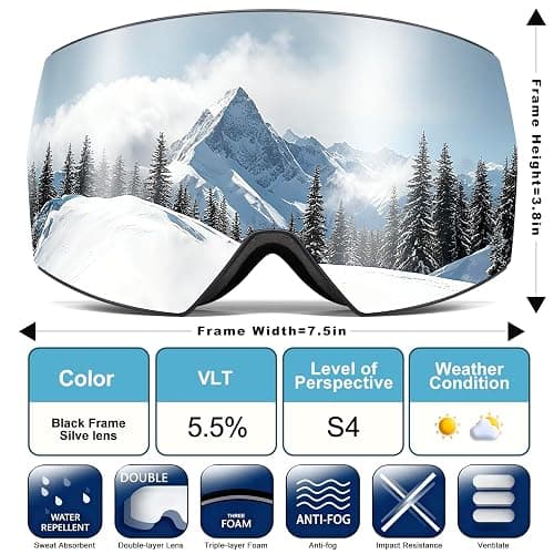 SPOSUNE Ski Goggles OTG Anti-Fog Snow Goggles for Men Women, UV400 Protection Snowboard Goggles for Skiing & Snowboarding thumbnail 3