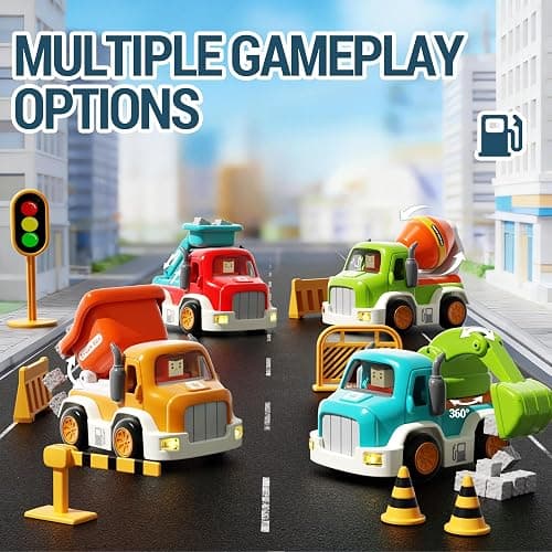 11-Pack Construction Truck Toys for Toddlers 1–3,Push-and-Go Friction Powered cars with Lights & Music,Vehicle Roadblock Toys Set,Baby Boy car Toys for 6-9-12-18 Months,for Kids Boy Birthday Gifts thumbnail 4