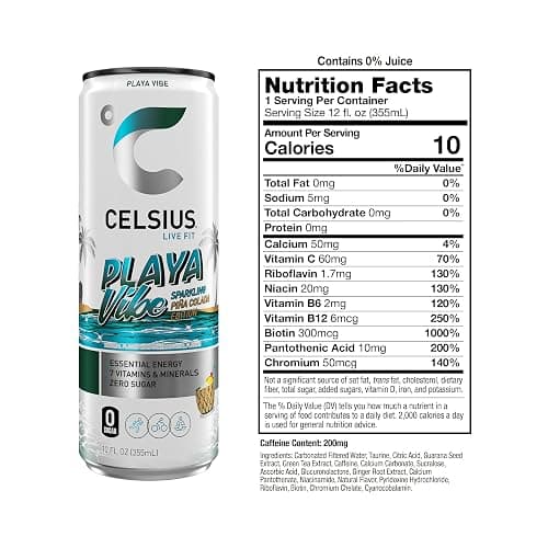 CELSIUS PLAYA VIBE Sparkling Pina Colada, Sugar Free Energy Drink, 12 Fl Oz (Pack of 12) thumbnail 3