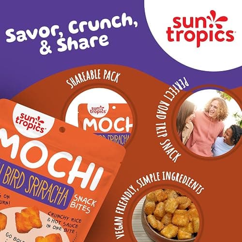 Sun Tropics Mochi Snack Bites, Thai Bird Sriracha Flavor- 3.5 oz (6 Pack)| Crispy Spicy Mochi Bites, Rice Nuggets | Mochi Puff Rice Crackers- Gluten Free & Dairy Free- No MSG Added | Asian Rice Snacks thumbnail 6