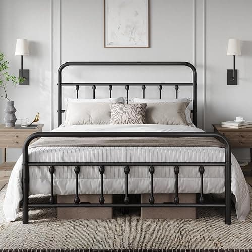 Yaheetech Classic Metal Platform Bed Frame Mattress Foundation with Victorian Style Iron-Art Headboard/Footboard/Under Bed Storage/No Box Spring Needed/Queen Size Black - Image 1
