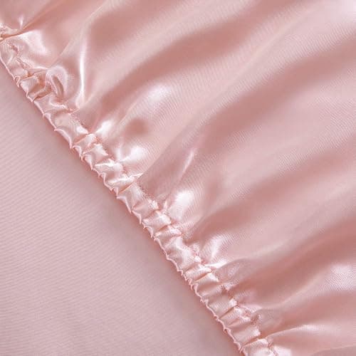 SiinvdaBZX 3-Piece Set Satin Twin Fitted Sheet & 2 Pillowcase, Blush Pink Silky Soft Fitted Bottom Sheet, Wrinkle Free, Fade Resistant, Deep Pocket Bed Sheet (Deep Up to 15") thumbnail 5