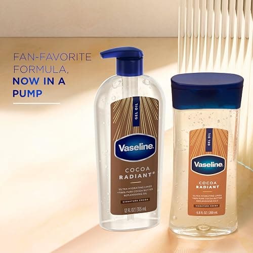 Vaseline Cocoa Radiant Body Gel Oil for Glowing Skin with Cocoa Butter 12oz | Body moisturizer for dry skin, with 100% Pure Cocoa Butter for a healthy glow in a convenient pump bottle, Intensive Care thumbnail 4