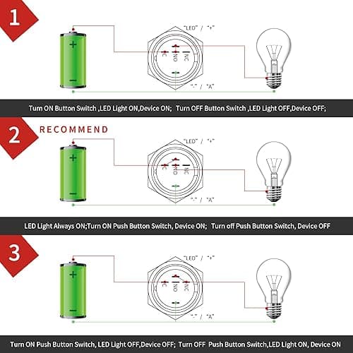 APIELE 16mm Latching Push Button Switch 12V DC On Off Black Shell with LED Angel Eye Head for 0.63" Mounting Hole with Wire Socket Plug Self-Locking (White/Black Shell) - Black Shell-White thumbnail 7