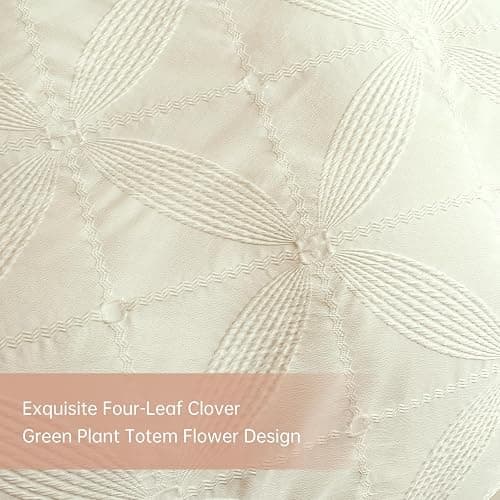 Double Duvet Cover Set White Pink Textured Quilt Bedding Set, Four-Leaf Clover Flower Pattern 3 Pieces Reversible Duvet Cover for All Season thumbnail 5
