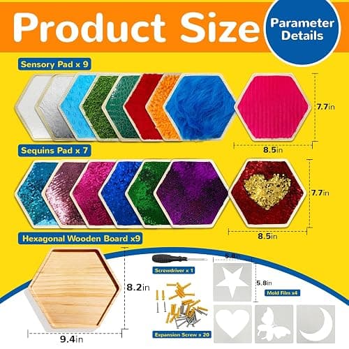 LILXIU 16 PCS Sensory Wall Panel with 9 Wooden Frame Replaceable Flip Sequin Board Textured Sensory Mats for Wall and Floor Early Learning Fidgeting Activity thumbnail 2