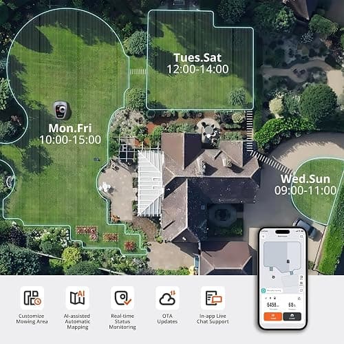 Segway Navimow i105N Robot Lawn Mower Perimeter Wire Free 1/8 Acre RTK+Vision Robotic Lawnmower, AI-Assisted Mapping, Virtual Boundary, APP Control, 58dB(A) Quiet, Multi-Zone Management thumbnail 5