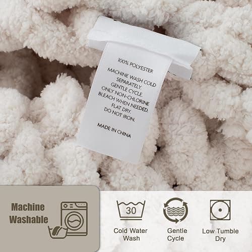 LONG CREATE Chunky Knit Throw Blanket 50"X 60", 100% Handmade with Soft Chenille Yarn, 4.4lbs Thick Cable Knitted Blankets, Large Rope Knot Crochet Throws for Couch Sofa Bed Home Decor, Cream White - Cream White - 50x60 inch thumbnail 5