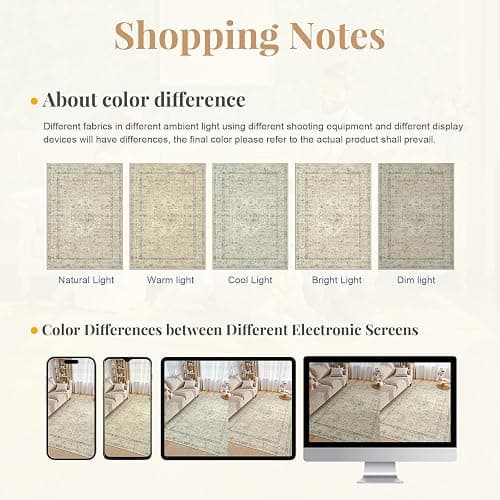 LIVEBOX Bedroom 4x6 Washable Area Rug for Entryway Kitchen, Non-Slip Soft Boho Rugs for Dining Room Office, Farmhouse Low-Pile Neutral Soft Carpet for Nursery Room Playroom, Tan thumbnail 2