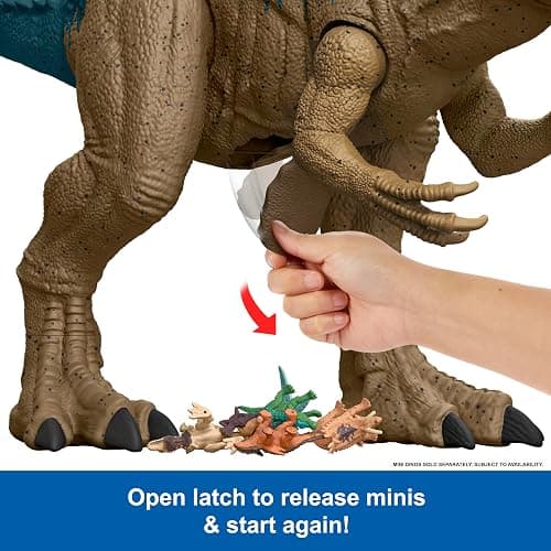 Mattel Jurassic World Super Colossal Allosaurus Action Figure, Extra Large Dinosaur Can Swallow 20 Mini Figures, 38-inch Long XL Action Play Toy thumbnail 6