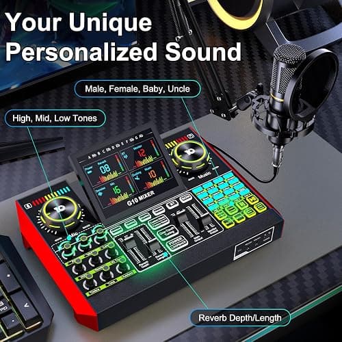 Podcast Equipment Bundle with 3.5mm Condenser Microphone for Pc/Phone Live Streaming Singing Gaming, Podcast Microphone Bundle with Live Sound Board Audio Mixer Denoise,DJ Sets thumbnail 3
