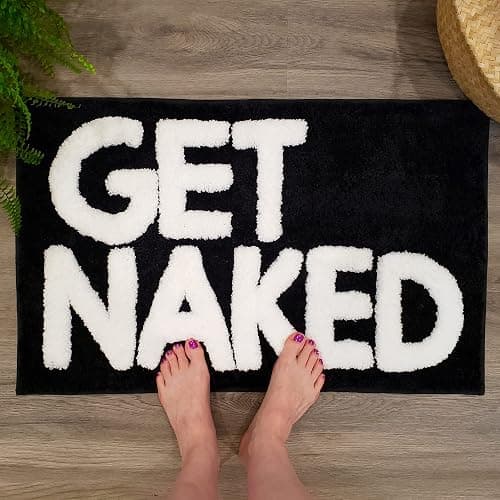 New Mungo Get Naked Bath Mat - Black Cute Bathroom Rugs with White Letters for Apartment Decor - Funny Black - Get Naked Rug for Bathroom - 31" x 20" thumbnail 2
