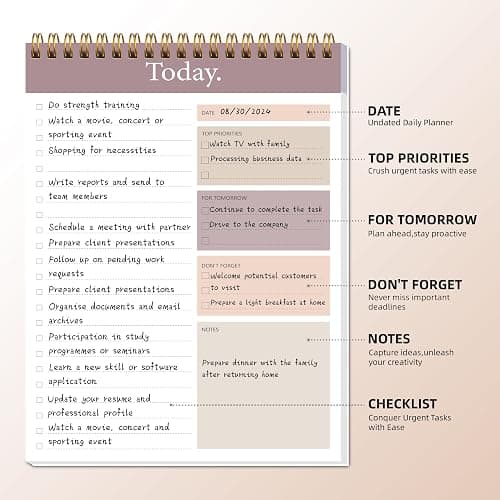 To Do List Notepad - Daily Planner Notepad Undated 52 Sheets Tear Off, 6.5" x 9.8" Checklist Productivity Organizer with Hourly Schedule for Tasks thumbnail 3