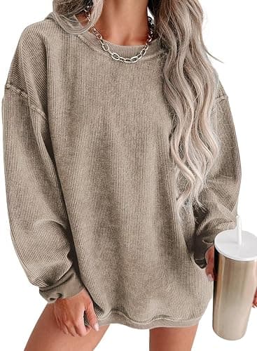 Jokeluck Women's Casual Corduroy Sweatshirts 2025 - Comfortable Long Sleeve Crewneck Pullovers for Fall and Winter - Image 1