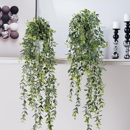 Yarmare Artificial Hanging Plant 2 Pcs Faux Plant Ivy Vine Faux Eucalyptus Vines Fake Potted Greenery for Wall Living Room Home Shelf Office Bathroom Outdoor Indoor Decor (Type 2) thumbnail 8